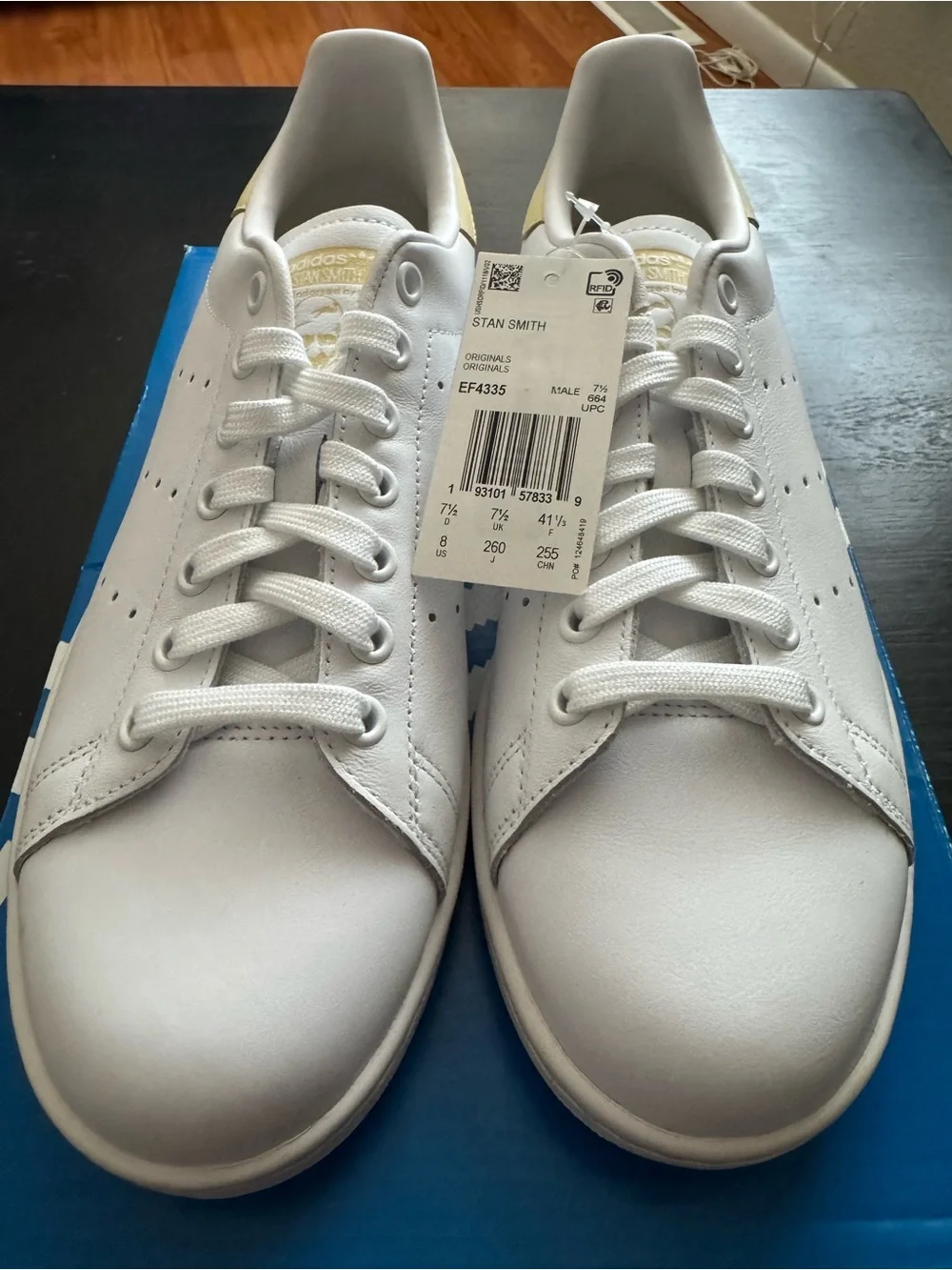 adidas Stan Smith Easy Yellow, Size 8M/9W. NWT. Free adidas socks with purchase
